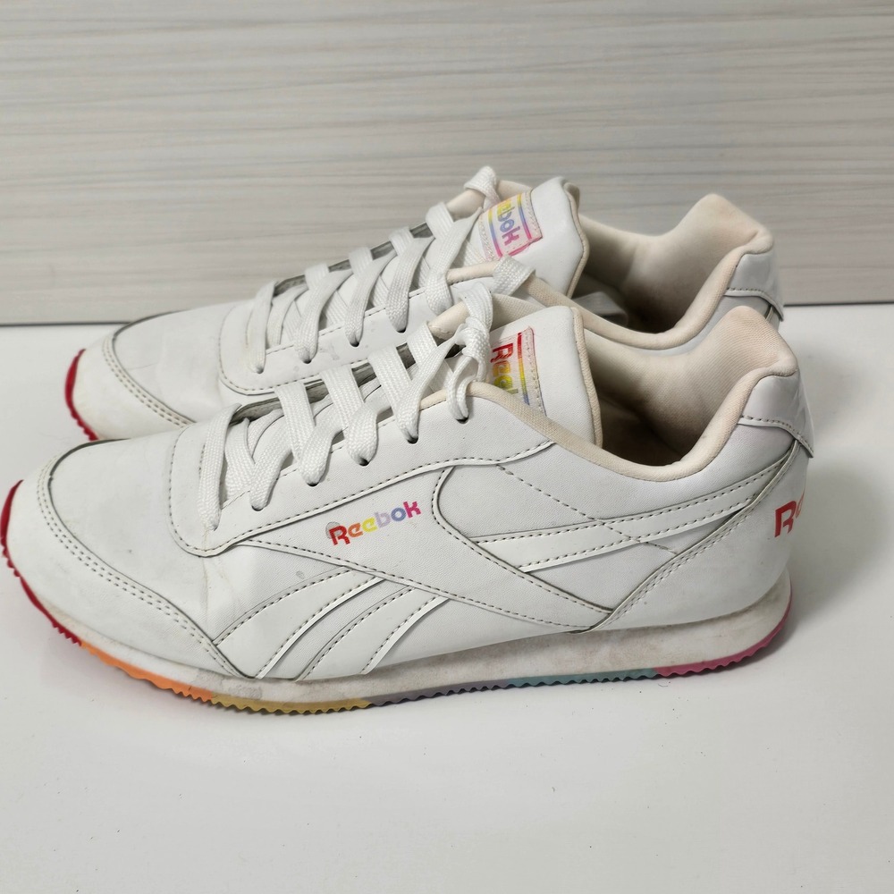 Reebok Royal Classic Jogger 2 White Rainbow Sneakers Womens Size 6 Gym Workout - Picture 2 of 6
